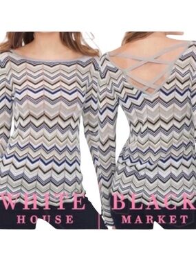 White House Black Market Multi-colour Chevron Scallop Cross Back Sweater (L)